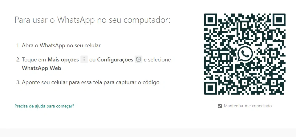Imagem mostrando o QR Code para acessar o WhatsApp Web no PC