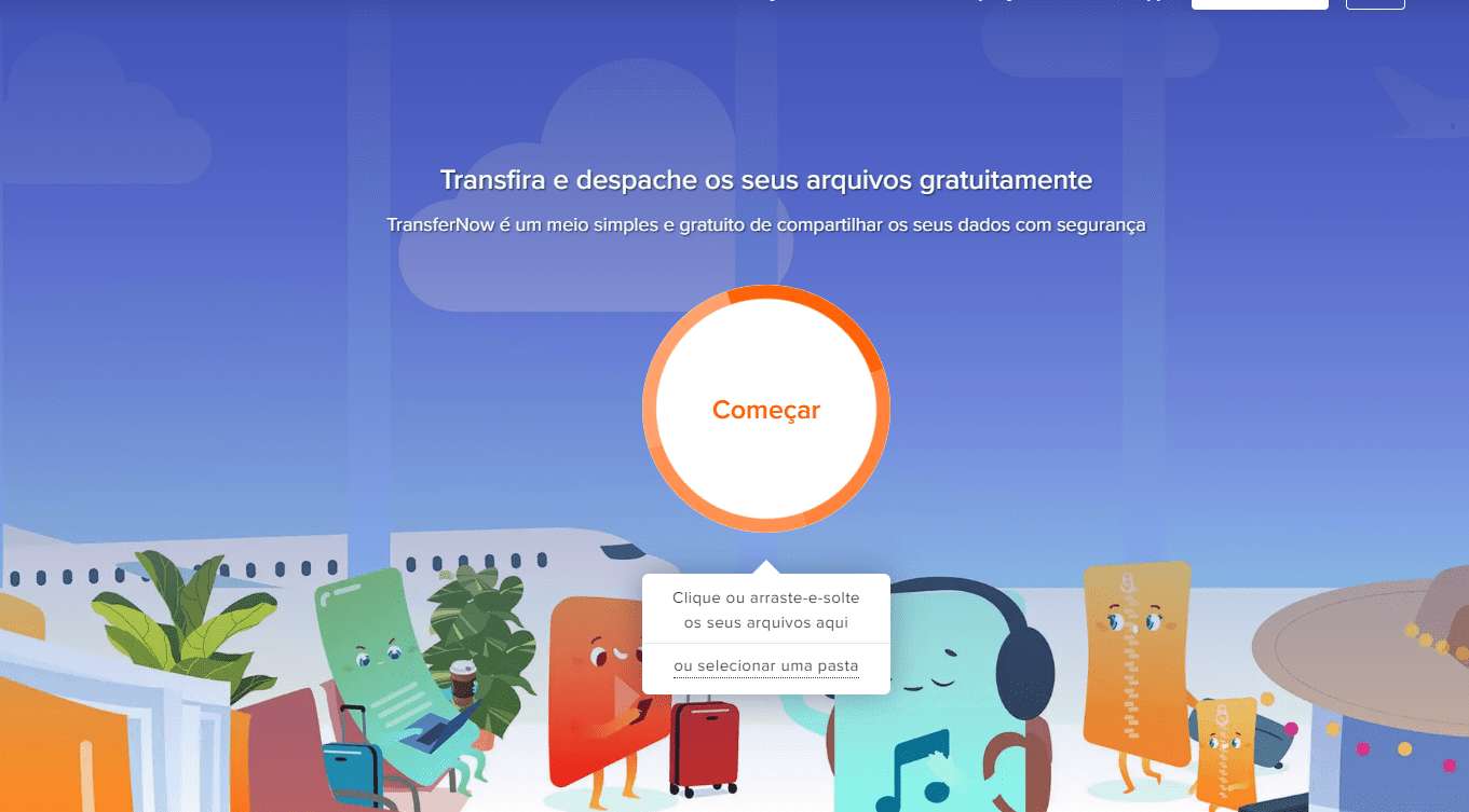 Clique em Começar - Como usar o Transfernow para transferir arquivos