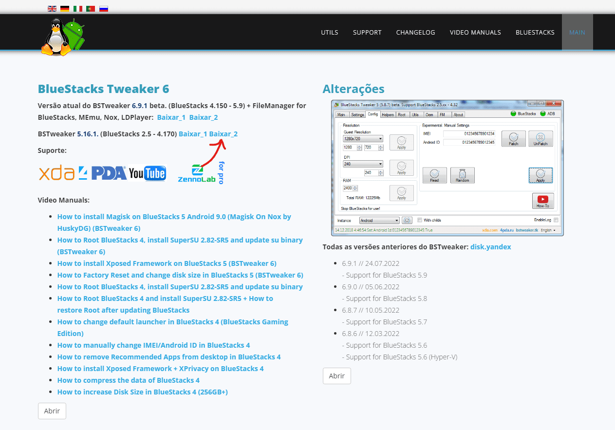 Clique em baixar 2 - BStweaker como usar e configurar para turbinar o bluestacks