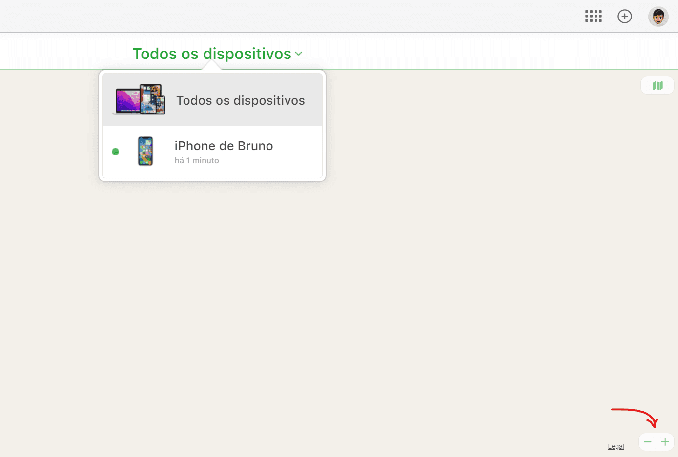Clique em mais ou menos para zoom - Como usar o App Buscar para rastrear iPhones