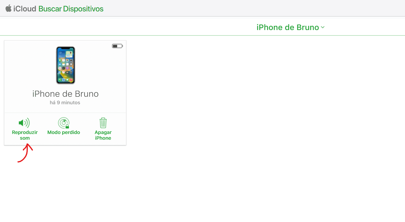 Clique sobre Reproduzir Som - Como usar o App Buscar para rastrear iPhones
