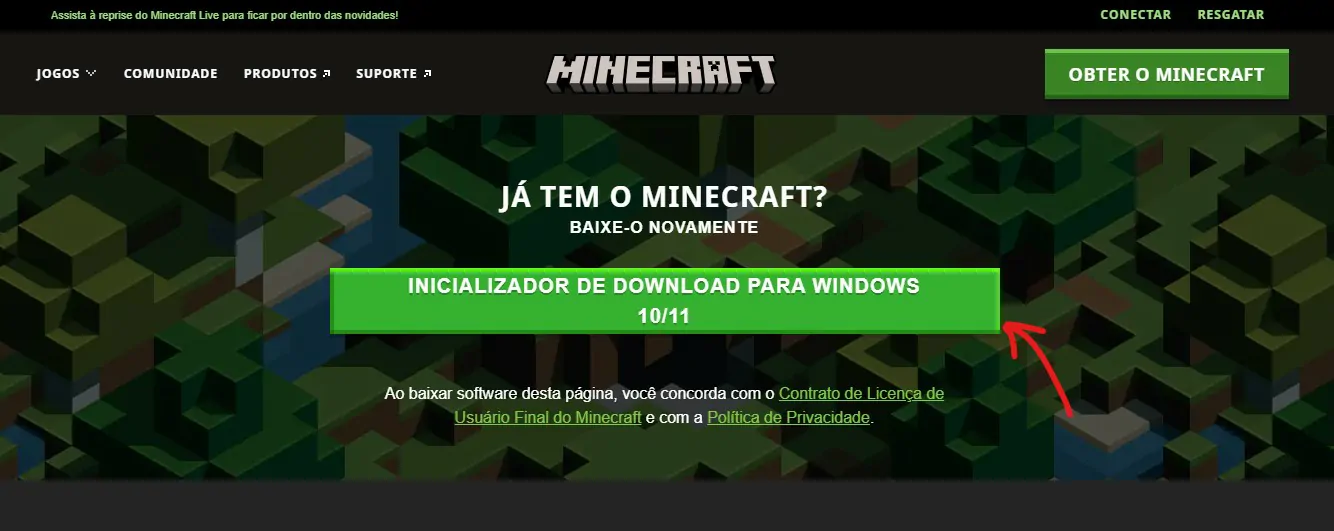 Clique sobre o botão - Como baixar Minecraft