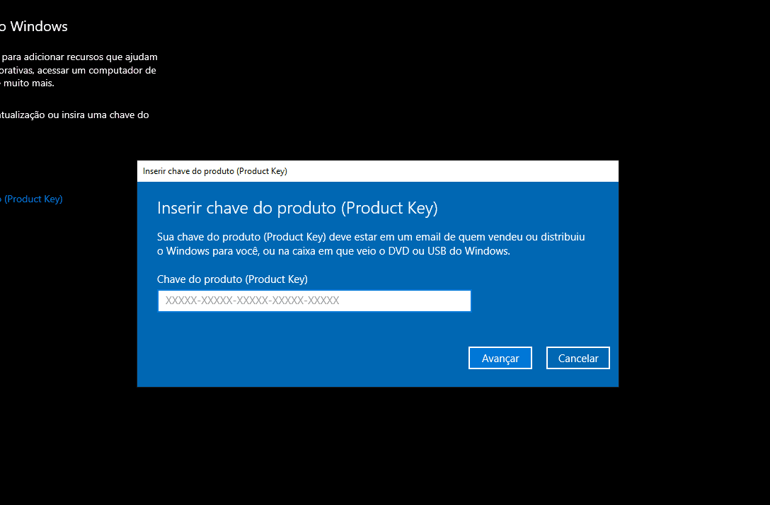 Insira a chave de ativação - Como ativar o Windows