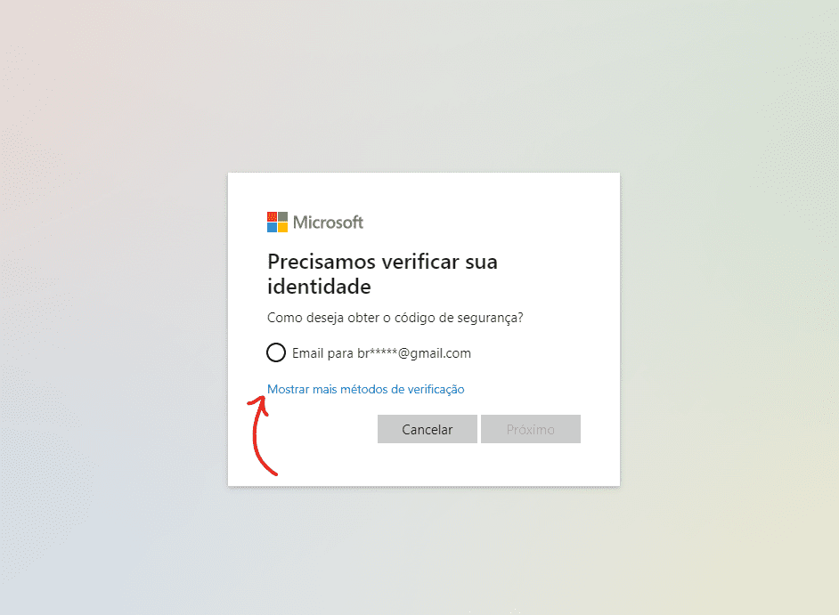 Mostrar mais métodos de verificação - Como entrar no Hotmail passo a passo