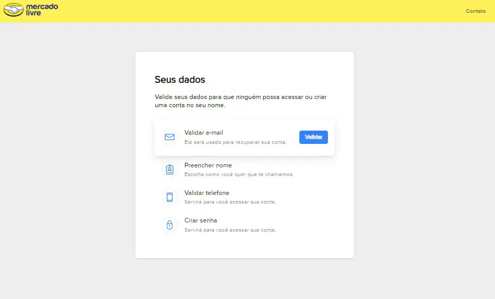 Preencha as informações exigidas - Como trabalhar no Mercado Livre