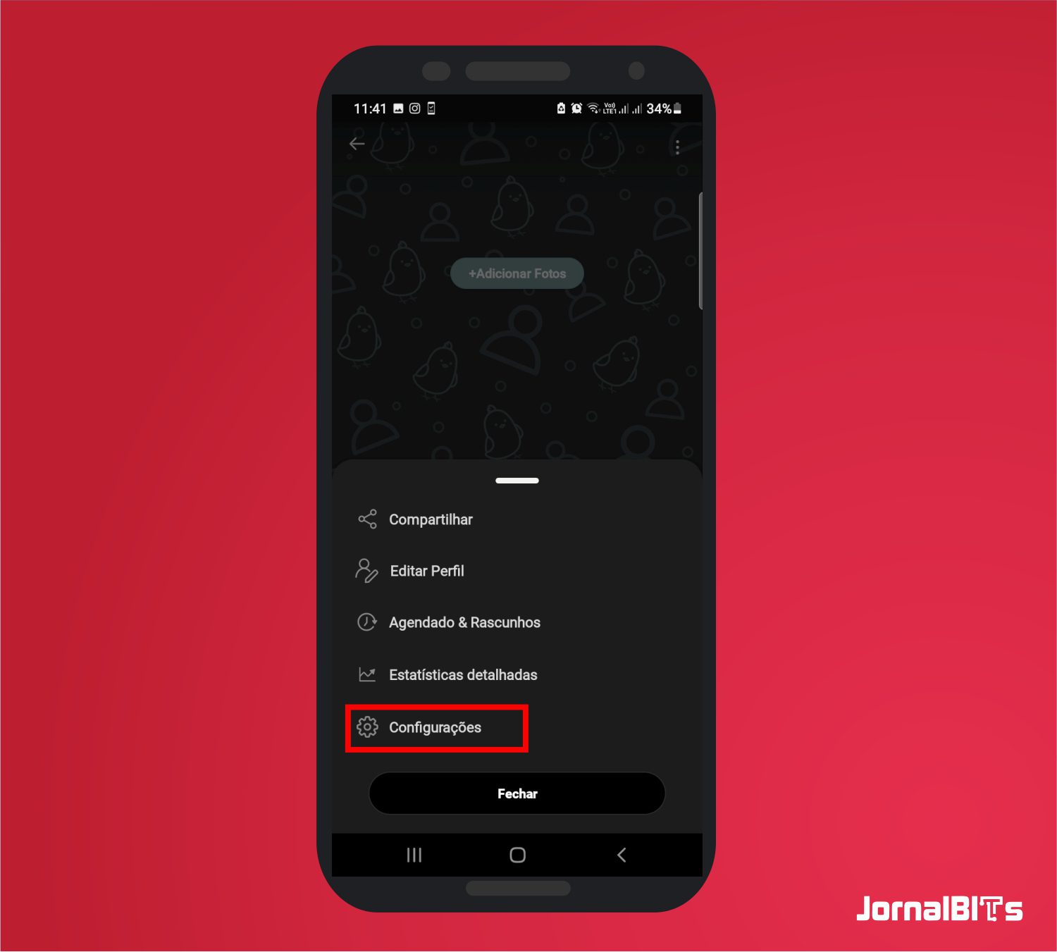 Toque em Configurações - Como excluir conta do Koo App