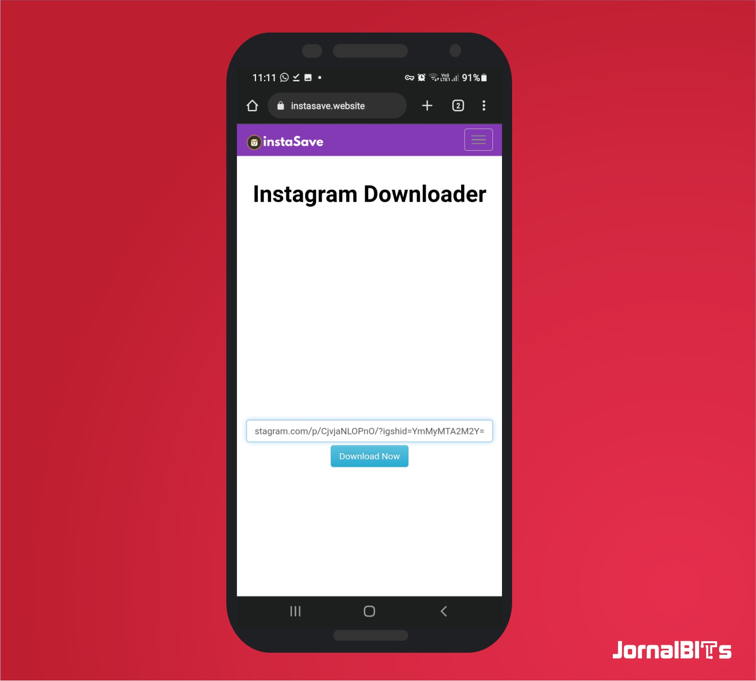 Toque em download now - Instasave como baixar vídeos do Instagram com ele