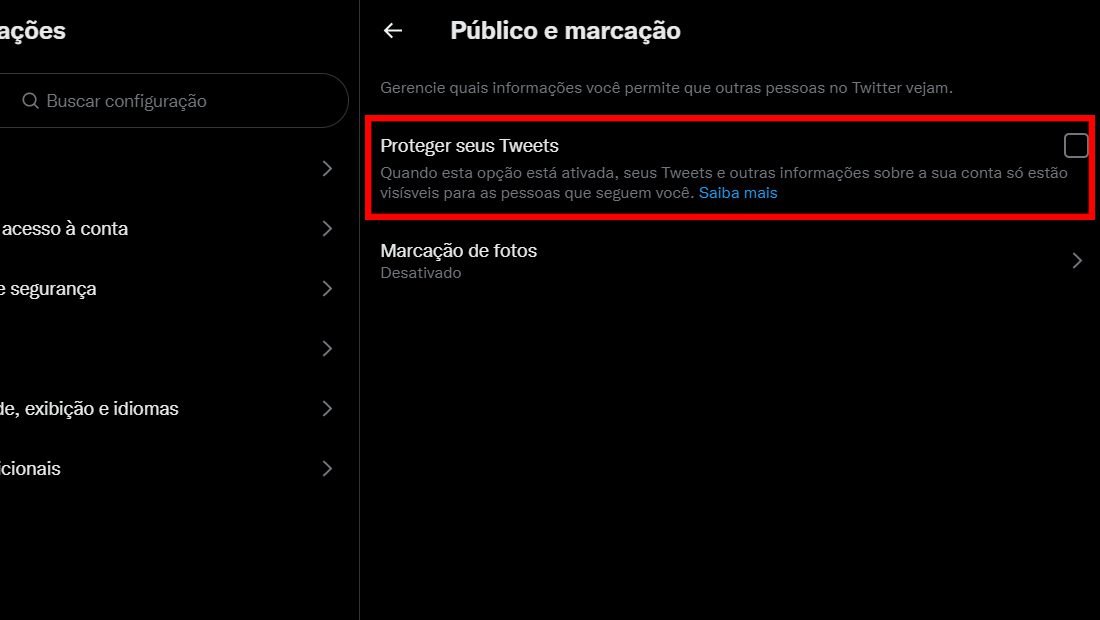 como privar o twitter ativar