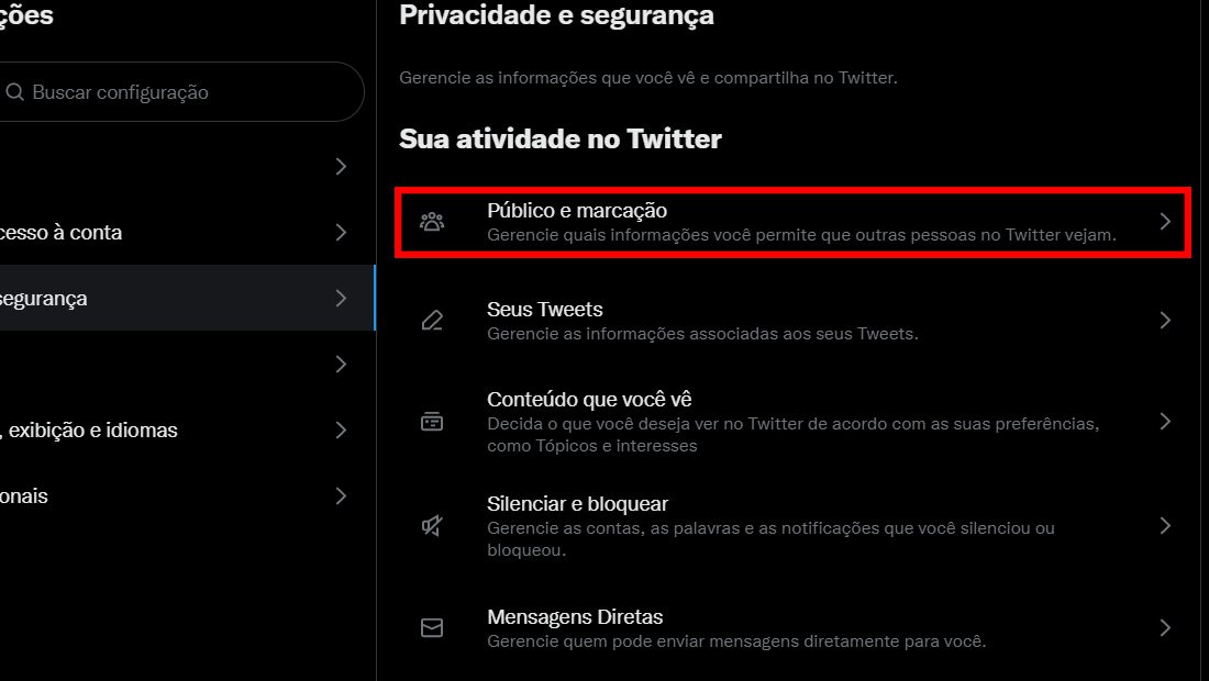 como privar o twitter público e marcação