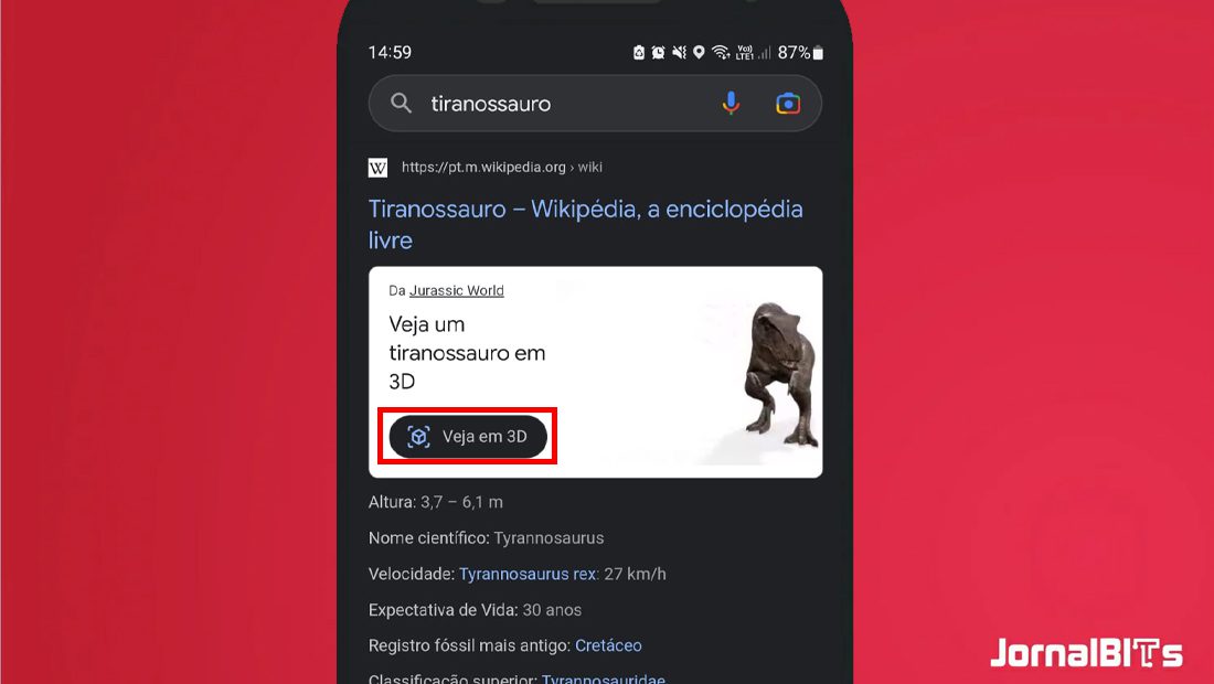 como ver dinossauro 3d no celular
