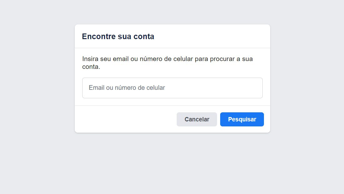 opção para encontrar conta do Facebook