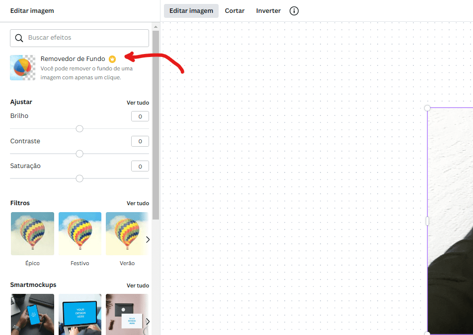 Clique em remover fundo - Como tirar fundo de imagem no Canva