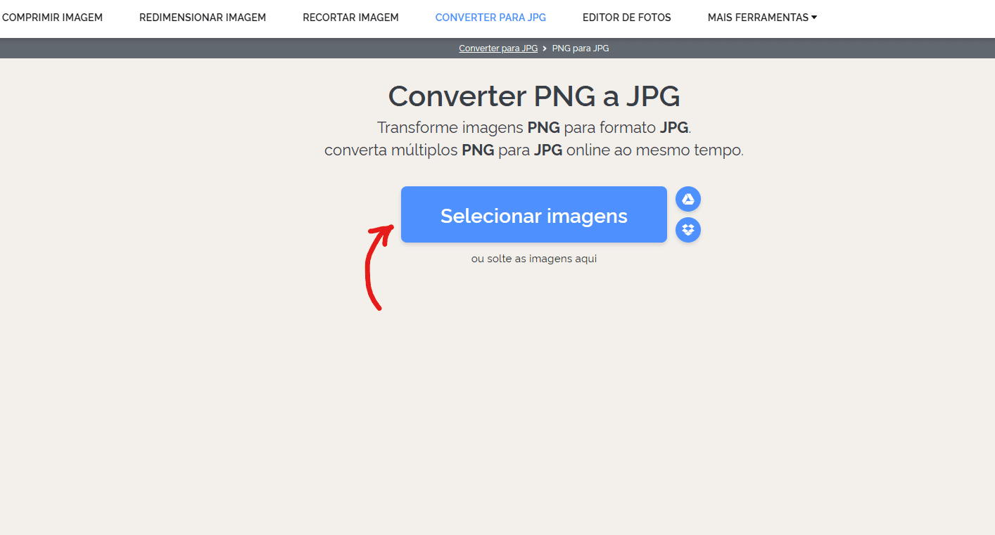 Clique em selecionar arquivos - Como converter PNG em JPG online e gratuitamente