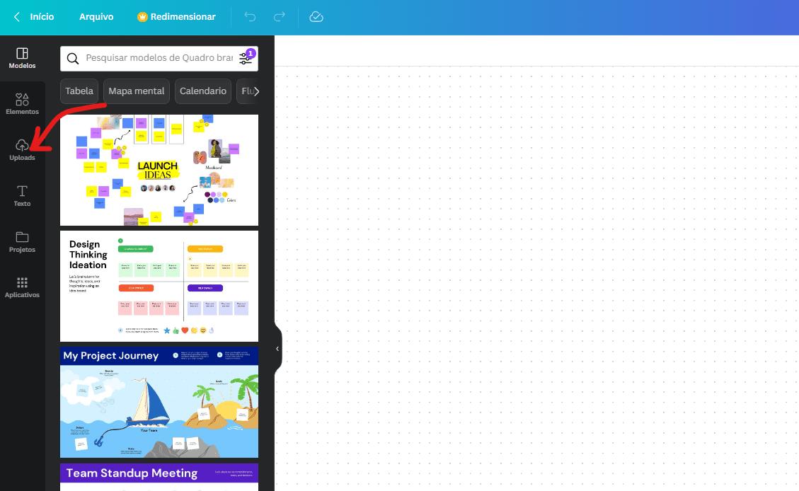 Clique sobre Uploads - Como tirar fundo de imagem no Canva