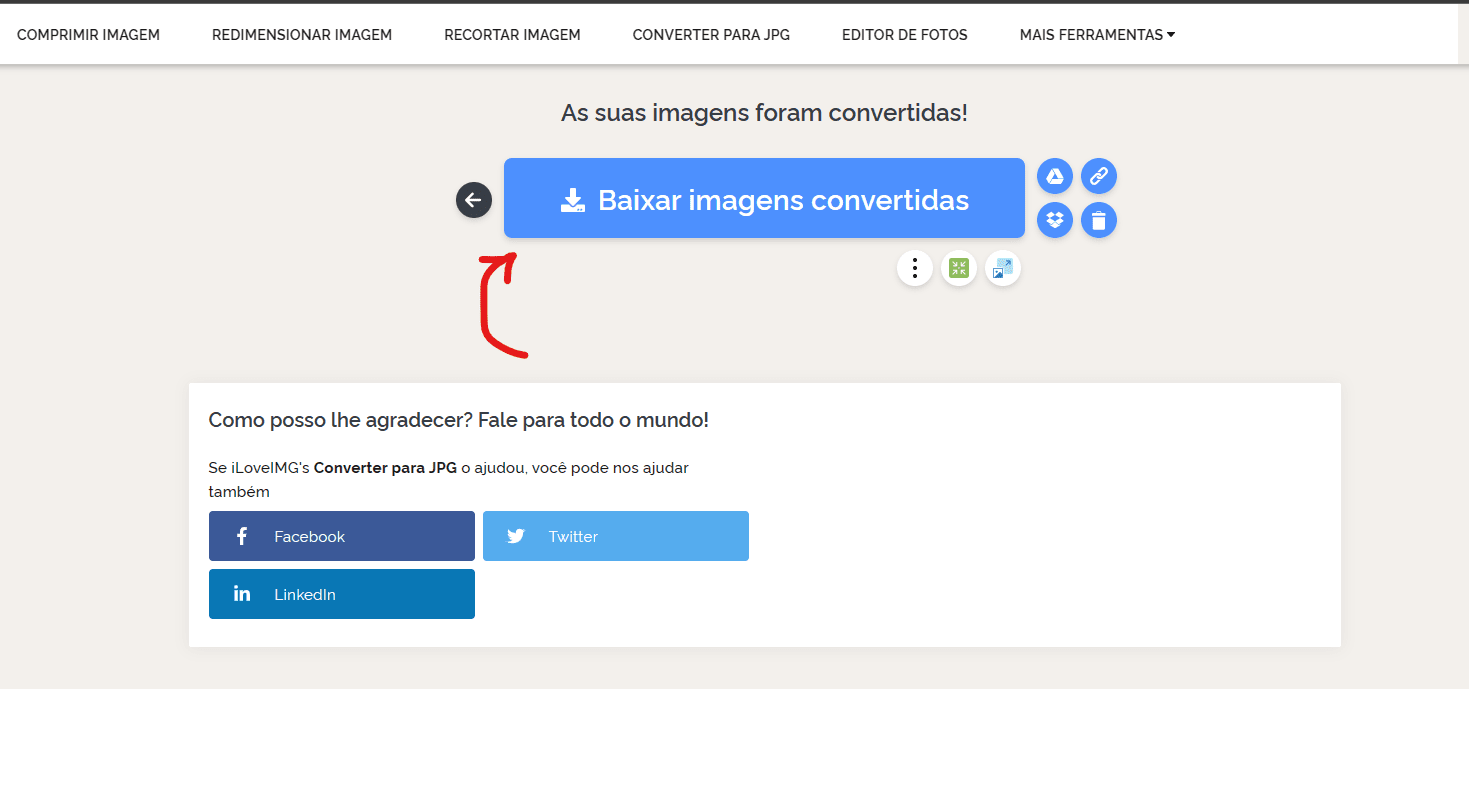 Clique sobre o botão Baixar imagens convertidas - Como converter PNG em JPG online e gratuitamente