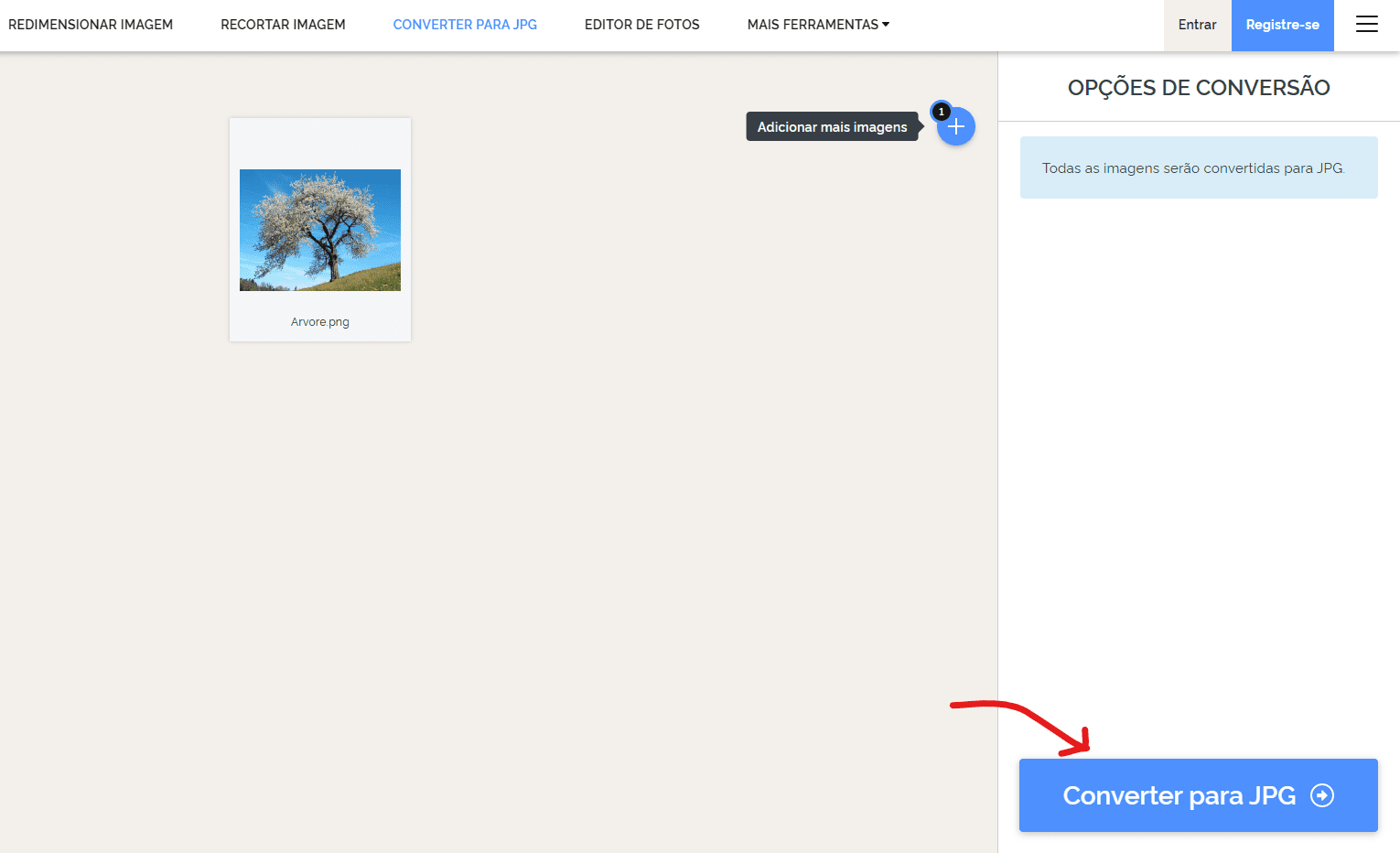 Clique sobre o botão Converter para JPG - Como converter PNG em JPG online e gratuitamente