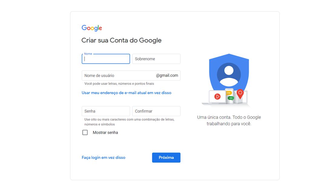 Como criar uma conta no Google