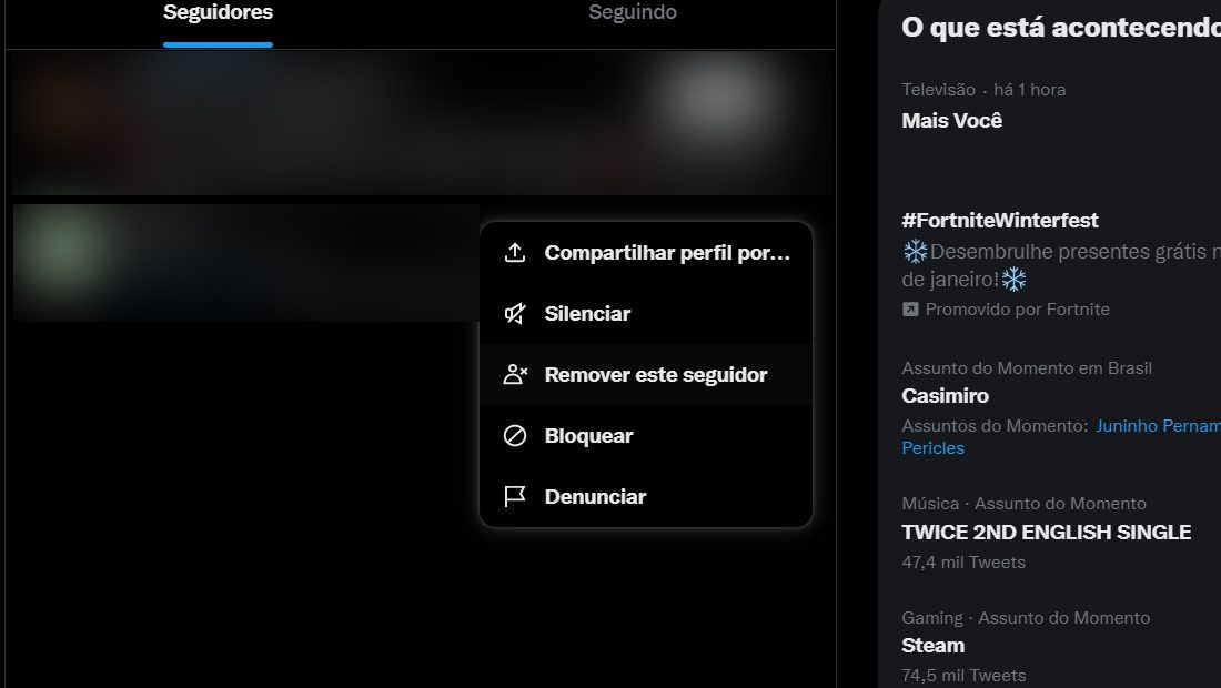 Como remover seguidores do Twitter opção