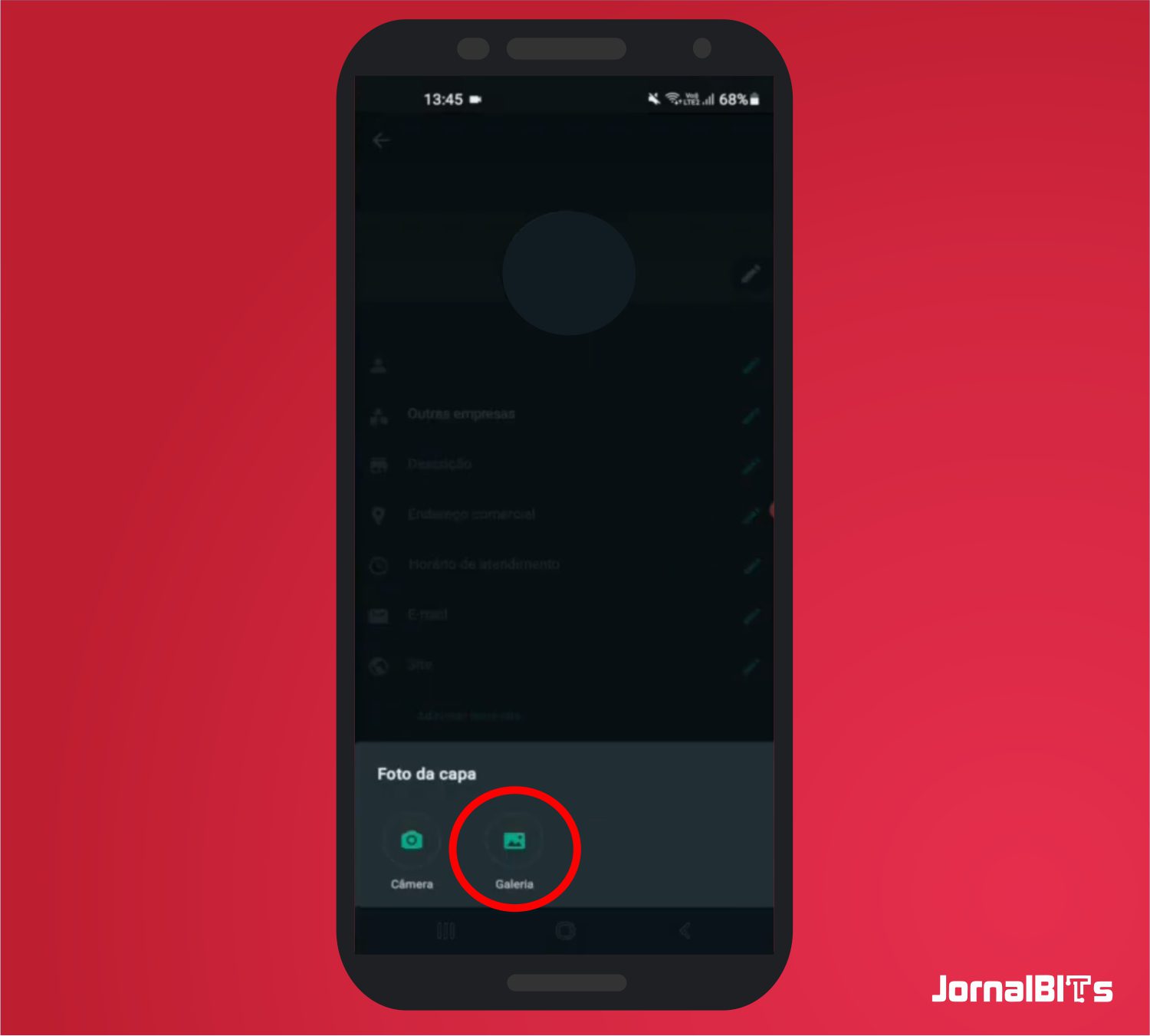 Toque em Galeria - Como colocar capa no WhatsApp Bussiness