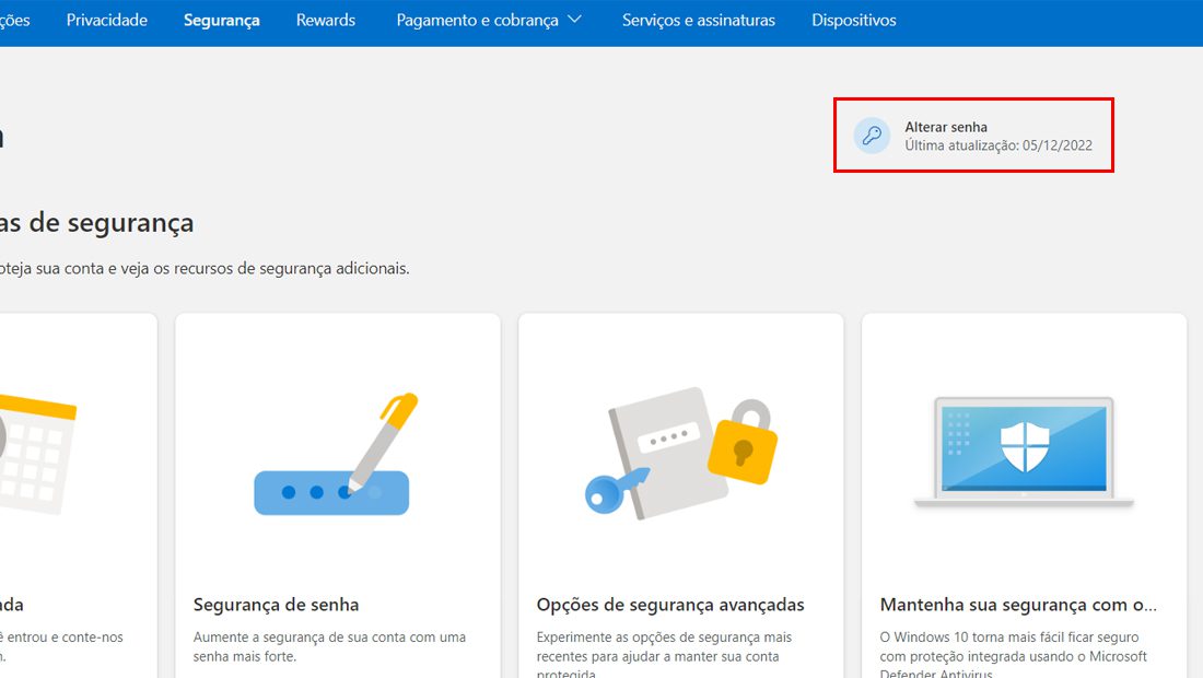 como alterar a senha do hotmail alterando