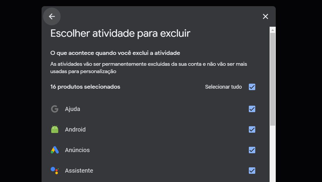 como apagar pesquisas do Google escolha o app