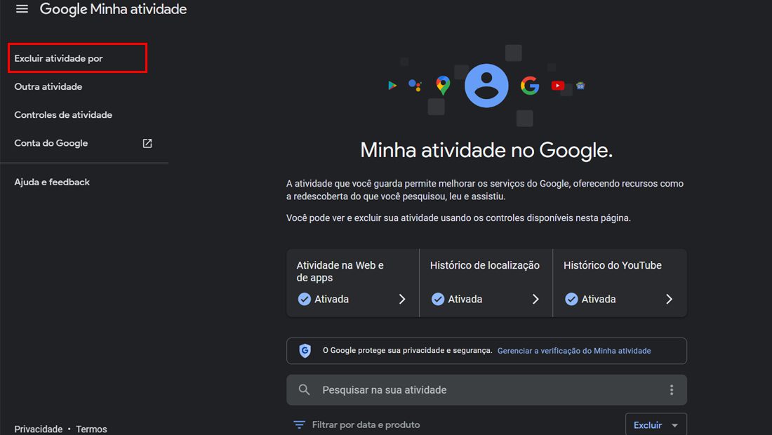 como apagar pesquisas do Google excluir atividade