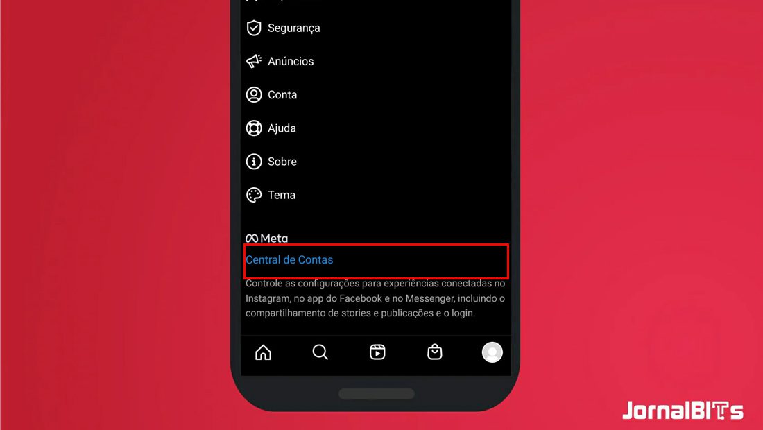 Como entrar no Instagram pelo Facebook central de contas