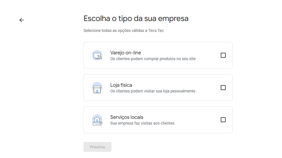 Google meu negócio gerenciar empresa tipo