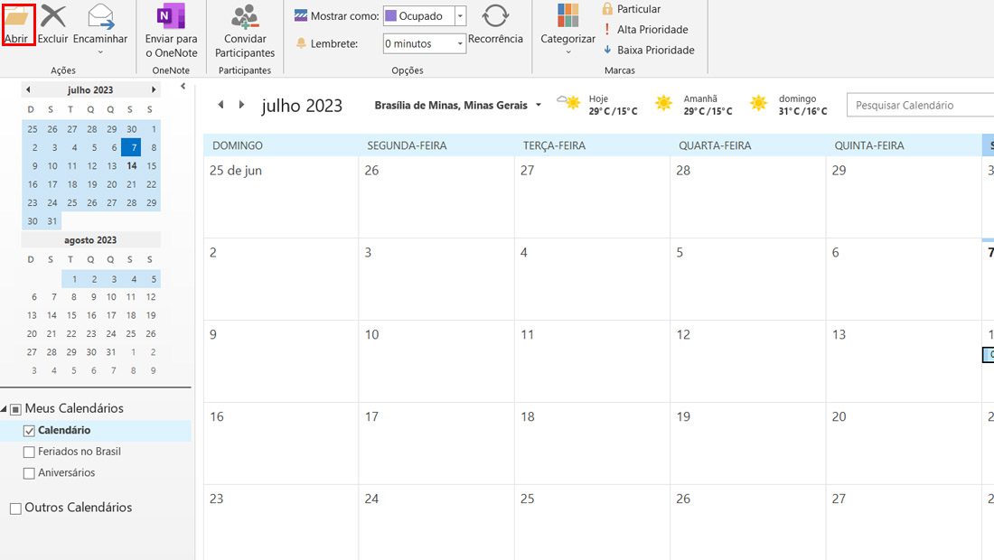 abrir lembrete outlook