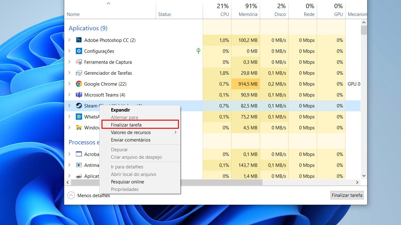 finalizar tarefa windows 11