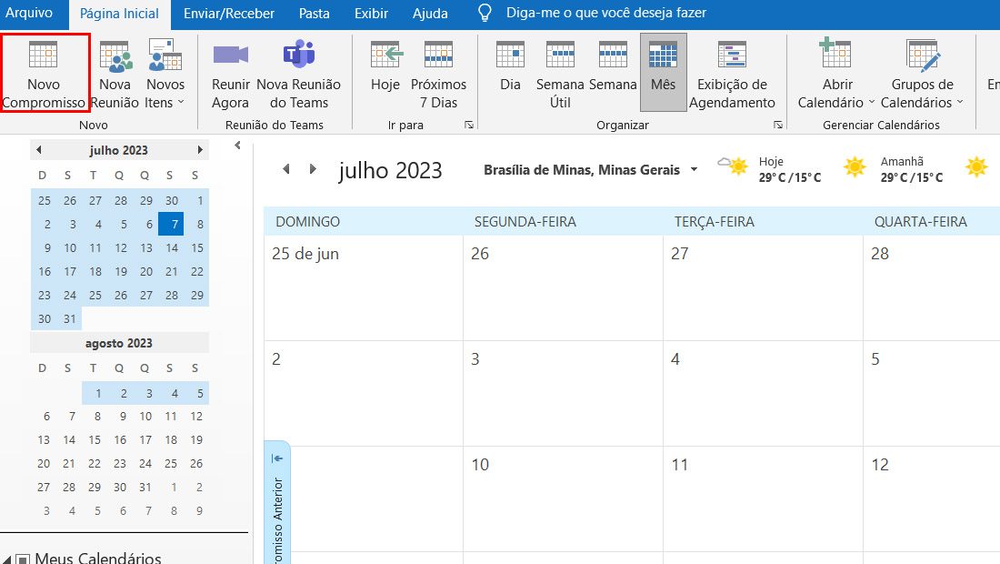 novo compromisso outlook