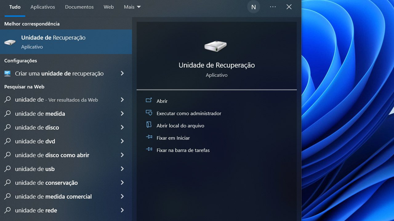 unidade de recuperação windows 11