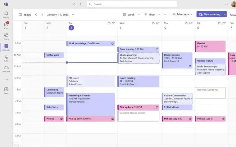 Calendário Outlook Teams