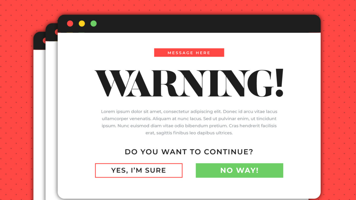 ilustração de um pop up ou aviso falso